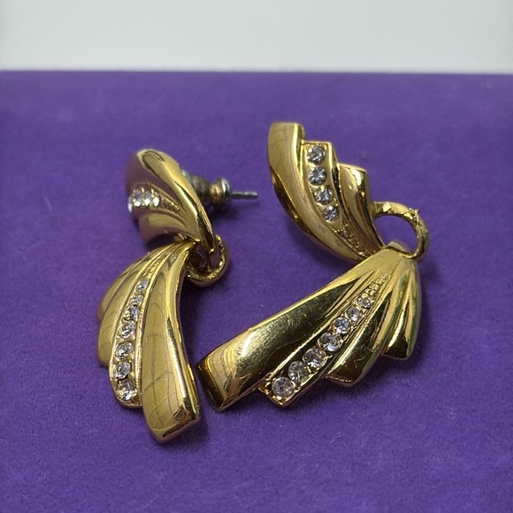 💛 Gold Tone Crystal Fan Earrings - Picture 1 of 2